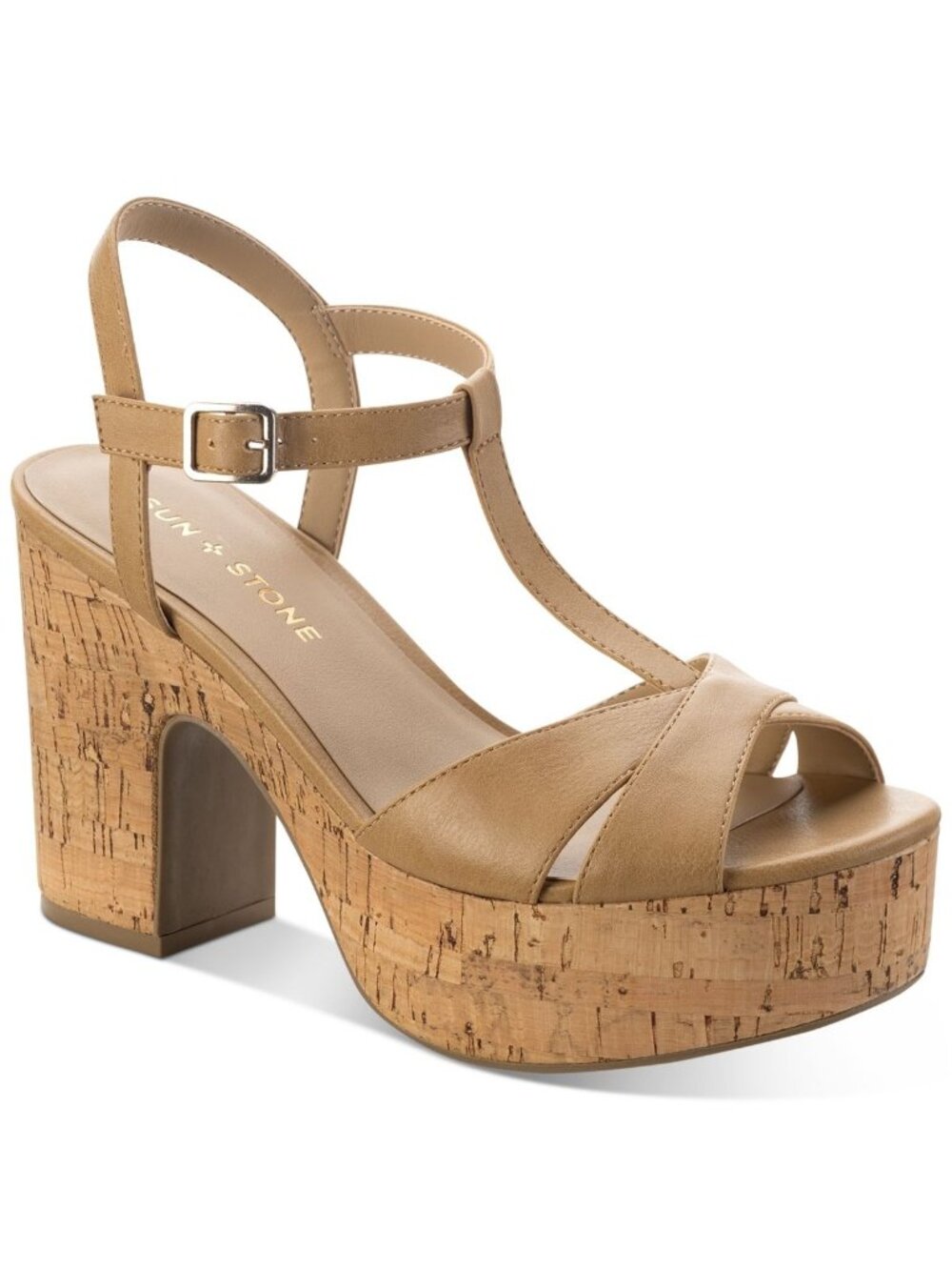 Sun + Stone Womens Jillien Cork Block Heels Tan Smooth Size 11M NWB